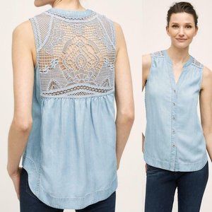 NWT Anthropologie Holding Horses Lorna Boho Blue Chambray Sleeveless Top…